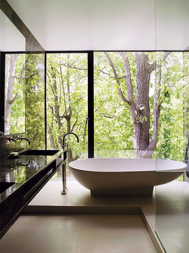 Tub with view of woods